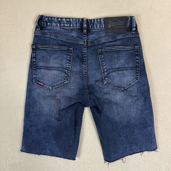 Superdry Short Mens 30 Blue Tyler 03 Cut Off Raw Hem Slim Fit Stretch‎ Denim - Picture 14 of 15